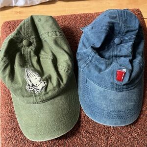 Blue and Green Baseball Caps